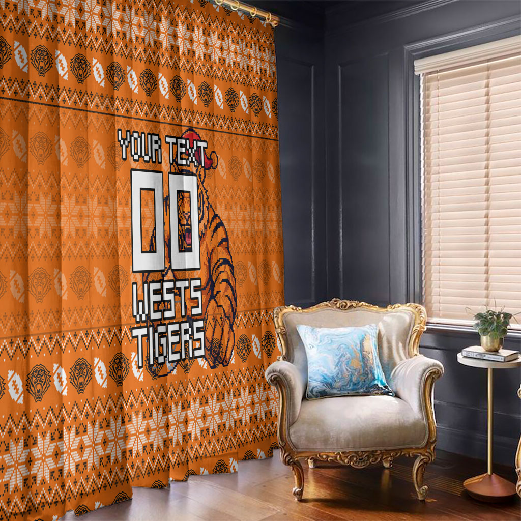 Personalized Wests Tigers Christmas Window Curtain Australian Rugby Fans - Pixelated Ugly Xmas Pattern Mascot Santa