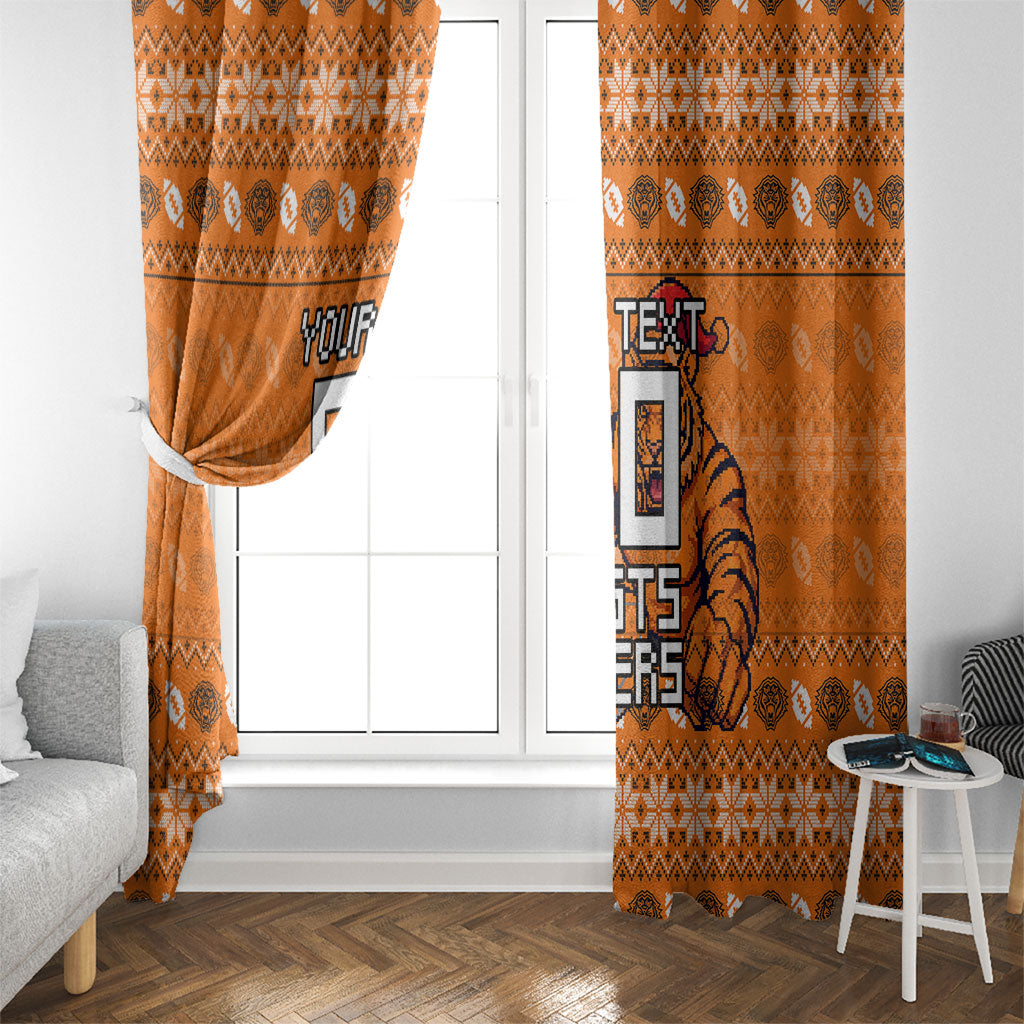 Personalized Wests Tigers Christmas Window Curtain Australian Rugby Fans - Pixelated Ugly Xmas Pattern Mascot Santa