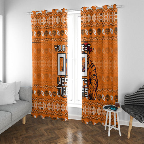 Personalized Wests Tigers Christmas Window Curtain Australian Rugby Fans - Pixelated Ugly Xmas Pattern Mascot Santa