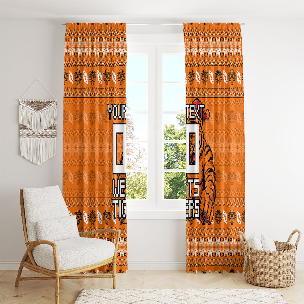 Personalized Wests Tigers Christmas Window Curtain Australian Rugby Fans - Pixelated Ugly Xmas Pattern Mascot Santa