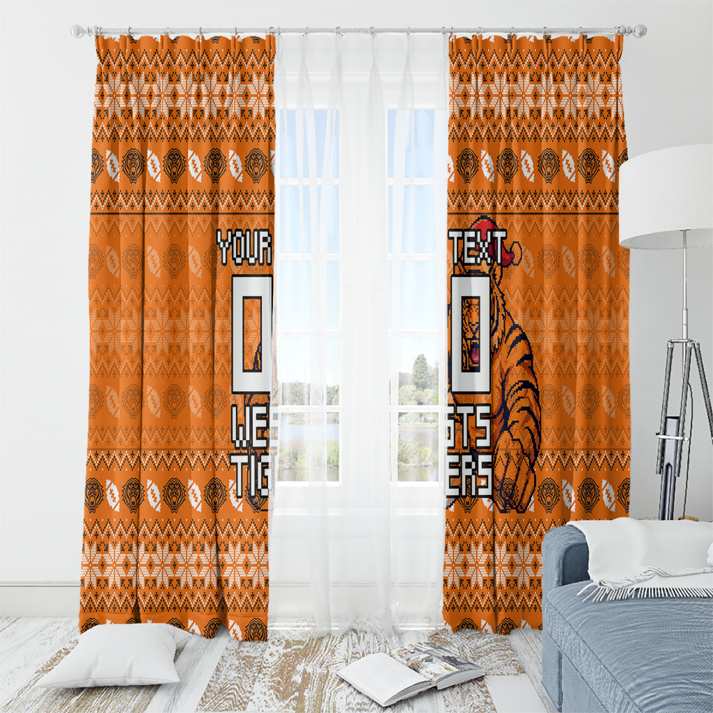 Personalized Wests Tigers Christmas Window Curtain Australian Rugby Fans - Pixelated Ugly Xmas Pattern Mascot Santa