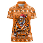 Personalized Wests Tigers Christmas Women Polo Shirt Australian Rugby Fans - Pixelated Ugly Xmas Pattern Mascot Santa