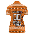 Personalized Wests Tigers Christmas Women Polo Shirt Australian Rugby Fans - Pixelated Ugly Xmas Pattern Mascot Santa
