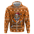 Personalized Wests Tigers Christmas Zip Hoodie Australian Rugby Fans - Pixelated Ugly Xmas Pattern Mascot Santa