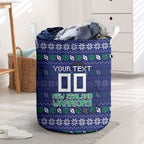 Personalized New Zealand Warriors Christmas Laundry Basket Maori Rugby Fans - Pixelated Ugly Xmas Pattern Mascot Santa