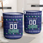 Personalized New Zealand Warriors Christmas Laundry Basket Maori Rugby Fans - Pixelated Ugly Xmas Pattern Mascot Santa