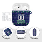 Personalized New Zealand Warriors Christmas AirPods Case Maori Rugby Fans - Pixelated Ugly Xmas Pattern Mascot Santa