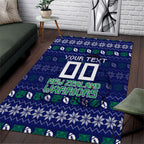 Personalized New Zealand Warriors Christmas Area Rug Maori Rugby Fans - Pixelated Ugly Xmas Pattern Mascot Santa