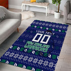 Personalized New Zealand Warriors Christmas Area Rug Maori Rugby Fans - Pixelated Ugly Xmas Pattern Mascot Santa