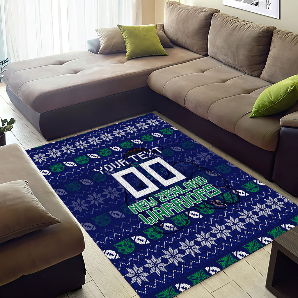 Personalized New Zealand Warriors Christmas Area Rug Maori Rugby Fans - Pixelated Ugly Xmas Pattern Mascot Santa