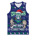 Personalized New Zealand Warriors Christmas Basketball Jersey Maori Rugby Fans - Pixelated Ugly Xmas Pattern Mascot Santa