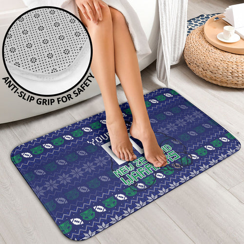 Personalized New Zealand Warriors Christmas Bathroom Set Maori Rugby Fans - Pixelated Ugly Xmas Pattern Mascot Santa