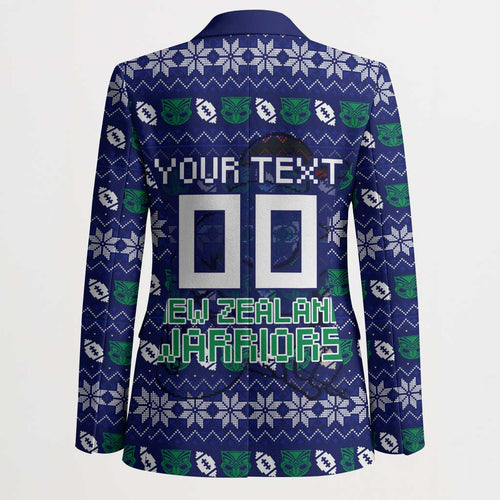 Personalized New Zealand Warriors Christmas Blazer Maori Rugby Fans - Pixelated Ugly Xmas Pattern Mascot Santa