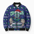 Personalized New Zealand Warriors Christmas Bomber Puffer Jacket Maori Rugby Fans - Pixelated Ugly Xmas Pattern Mascot Santa
