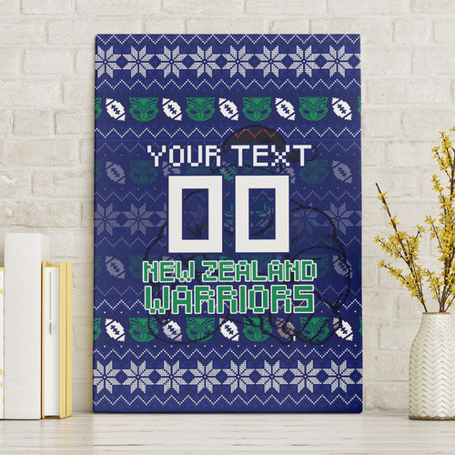 Personalized New Zealand Warriors Christmas Canvas Wall Art Maori Rugby Fans - Pixelated Ugly Xmas Pattern Mascot Santa
