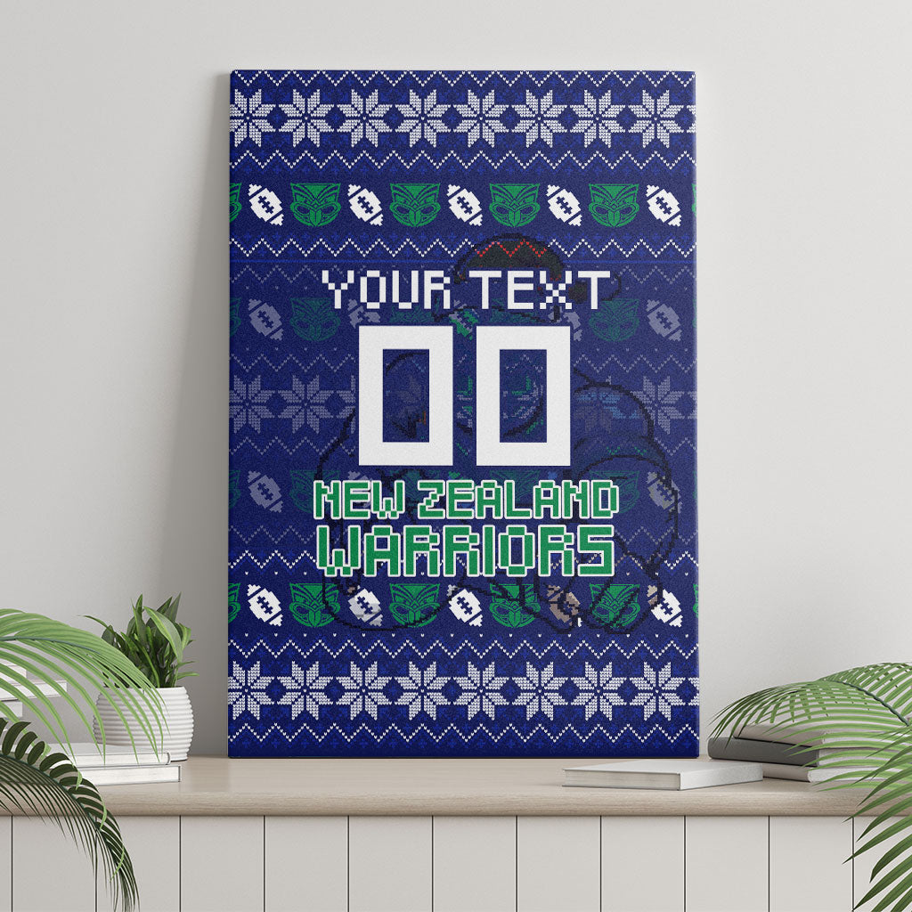 Personalized New Zealand Warriors Christmas Canvas Wall Art Maori Rugby Fans - Pixelated Ugly Xmas Pattern Mascot Santa
