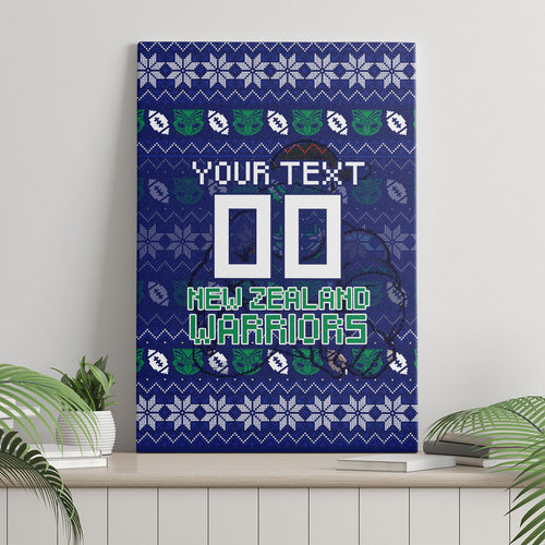 Personalized New Zealand Warriors Christmas Canvas Wall Art Maori Rugby Fans - Pixelated Ugly Xmas Pattern Mascot Santa