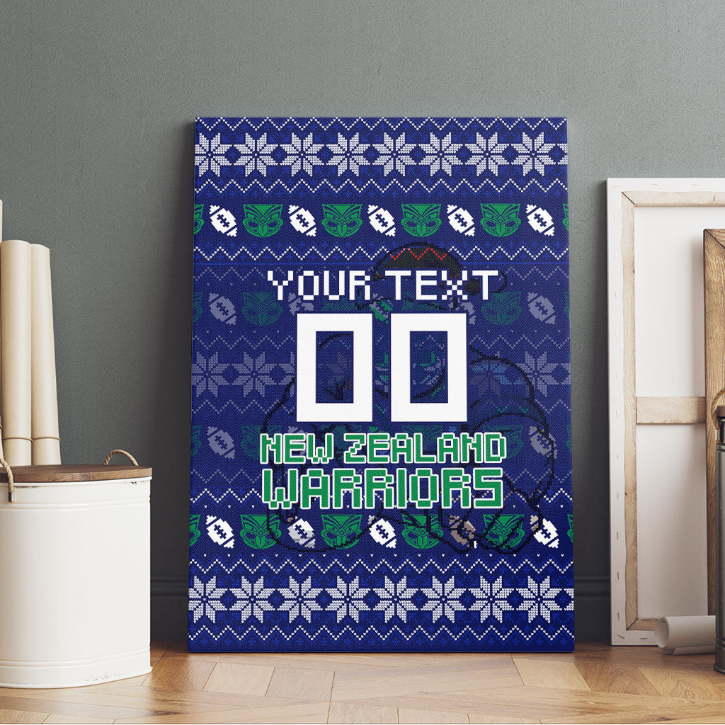 Personalized New Zealand Warriors Christmas Canvas Wall Art Maori Rugby Fans - Pixelated Ugly Xmas Pattern Mascot Santa