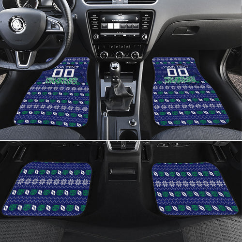 Personalized New Zealand Warriors Christmas Car Mats Maori Rugby Fans - Pixelated Ugly Xmas Pattern Mascot Santa
