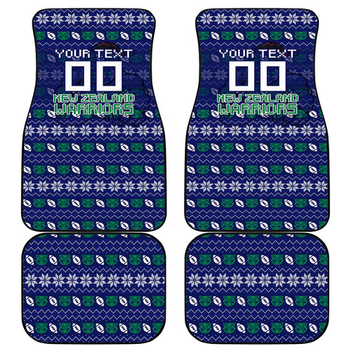 Personalized New Zealand Warriors Christmas Car Mats Maori Rugby Fans - Pixelated Ugly Xmas Pattern Mascot Santa