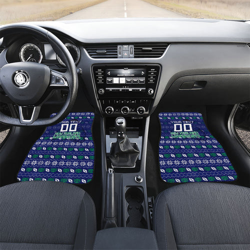 Personalized New Zealand Warriors Christmas Car Mats Maori Rugby Fans - Pixelated Ugly Xmas Pattern Mascot Santa