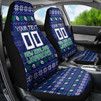 Personalized New Zealand Warriors Christmas Car Seat Cover Maori Rugby Fans - Pixelated Ugly Xmas Pattern Mascot Santa