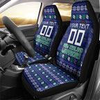 Personalized New Zealand Warriors Christmas Car Seat Cover Maori Rugby Fans - Pixelated Ugly Xmas Pattern Mascot Santa