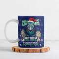 Personalized New Zealand Warriors Christmas Ceramic Mug Maori Rugby Fans - Pixelated Ugly Xmas Pattern Mascot Santa