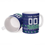 Personalized New Zealand Warriors Christmas Ceramic Mug Maori Rugby Fans - Pixelated Ugly Xmas Pattern Mascot Santa