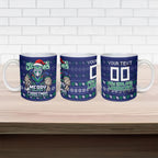 Personalized New Zealand Warriors Christmas Ceramic Mug Maori Rugby Fans - Pixelated Ugly Xmas Pattern Mascot Santa