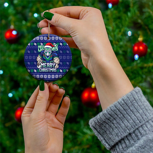 New Zealand Warriors Christmas Ceramic Ornament Maori Rugby Fans - Pixelated Ugly Xmas Pattern Mascot Santa