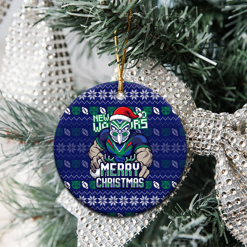 New Zealand Warriors Christmas Ceramic Ornament Maori Rugby Fans - Pixelated Ugly Xmas Pattern Mascot Santa