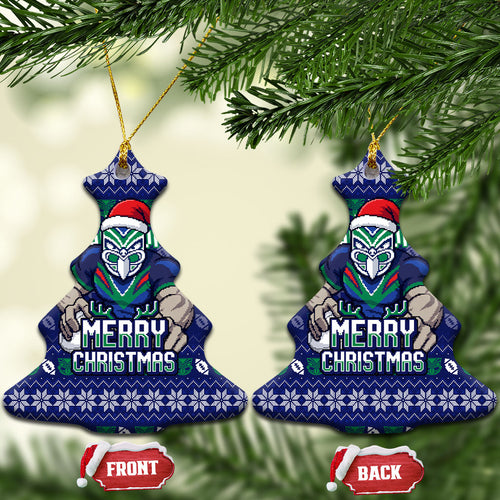 New Zealand Warriors Christmas Ceramic Ornament Maori Rugby Fans - Pixelated Ugly Xmas Pattern Mascot Santa