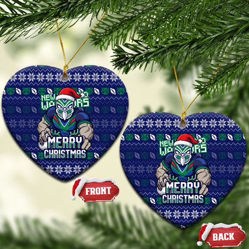 New Zealand Warriors Christmas Ceramic Ornament Maori Rugby Fans - Pixelated Ugly Xmas Pattern Mascot Santa