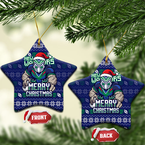 New Zealand Warriors Christmas Ceramic Ornament Maori Rugby Fans - Pixelated Ugly Xmas Pattern Mascot Santa