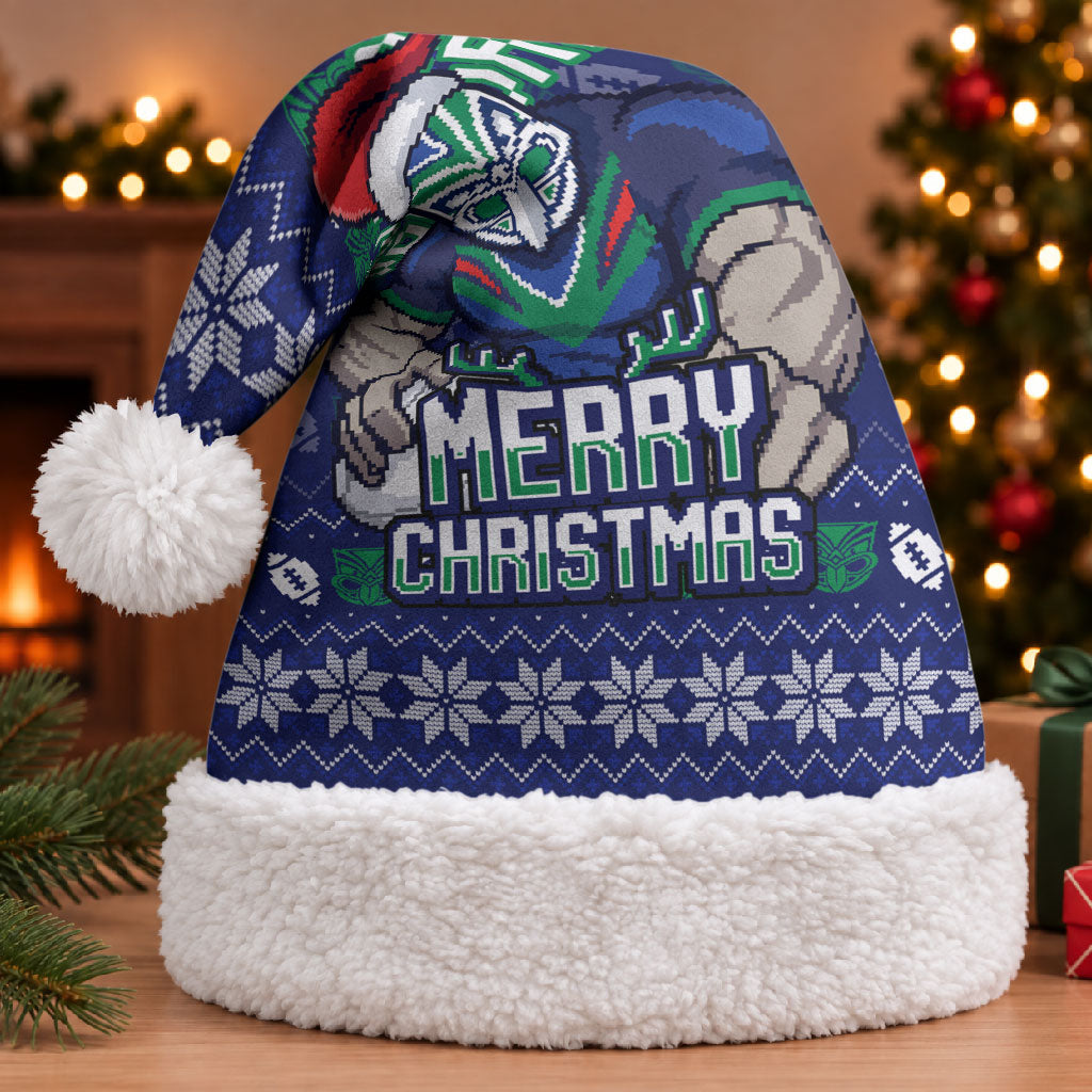 New Zealand Warriors Christmas Santa Hat Maori Rugby Fans - Pixelated Ugly Xmas Pattern Mascot Santa