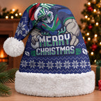 New Zealand Warriors Christmas Santa Hat Maori Rugby Fans - Pixelated Ugly Xmas Pattern Mascot Santa