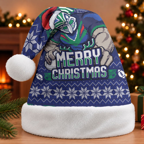 New Zealand Warriors Christmas Santa Hat Maori Rugby Fans - Pixelated Ugly Xmas Pattern Mascot Santa