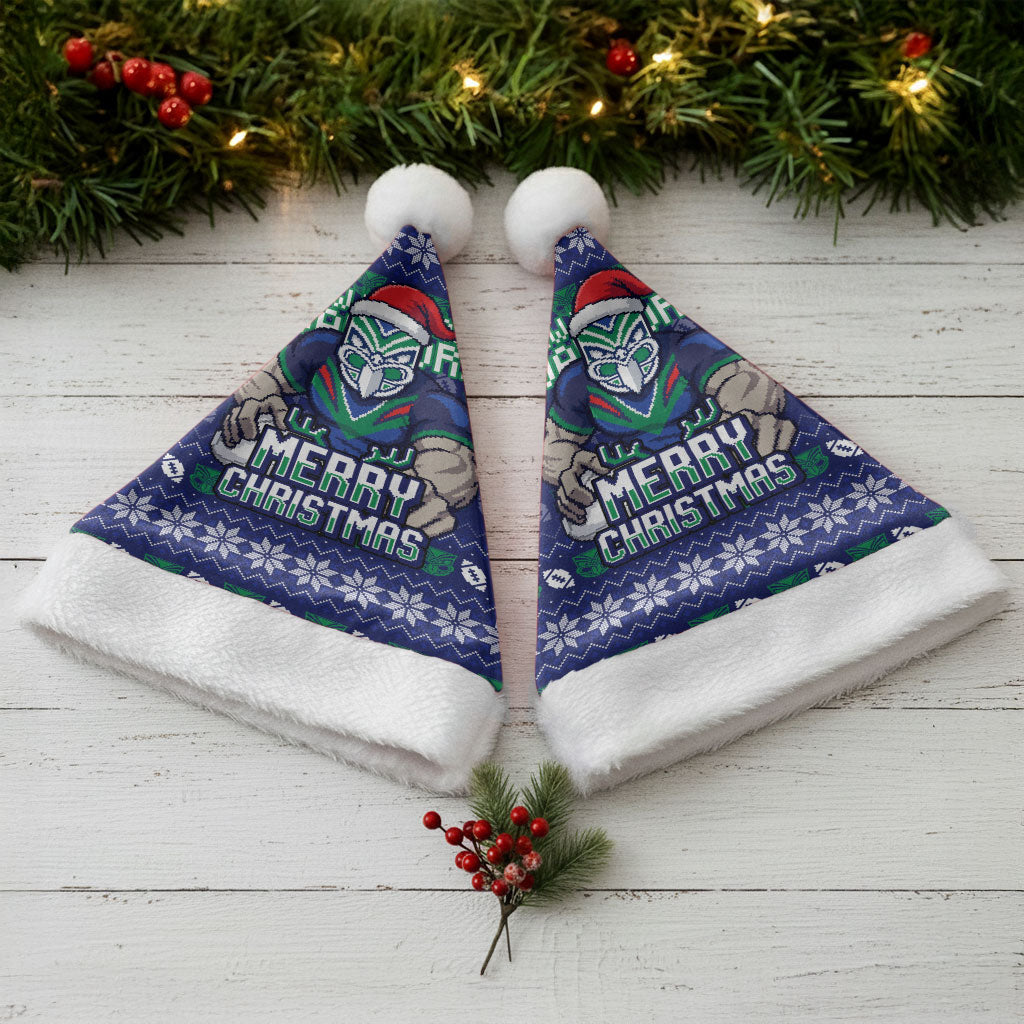 New Zealand Warriors Christmas Santa Hat Maori Rugby Fans - Pixelated Ugly Xmas Pattern Mascot Santa