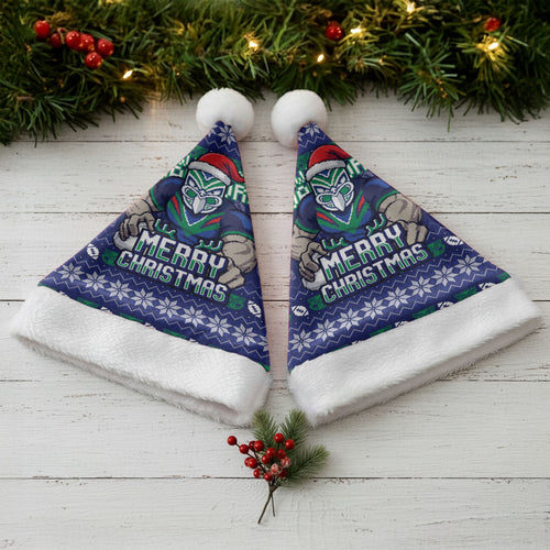 New Zealand Warriors Christmas Santa Hat Maori Rugby Fans - Pixelated Ugly Xmas Pattern Mascot Santa
