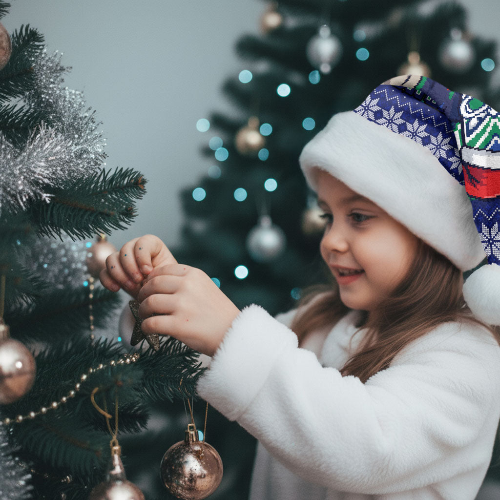New Zealand Warriors Christmas Santa Hat Maori Rugby Fans - Pixelated Ugly Xmas Pattern Mascot Santa