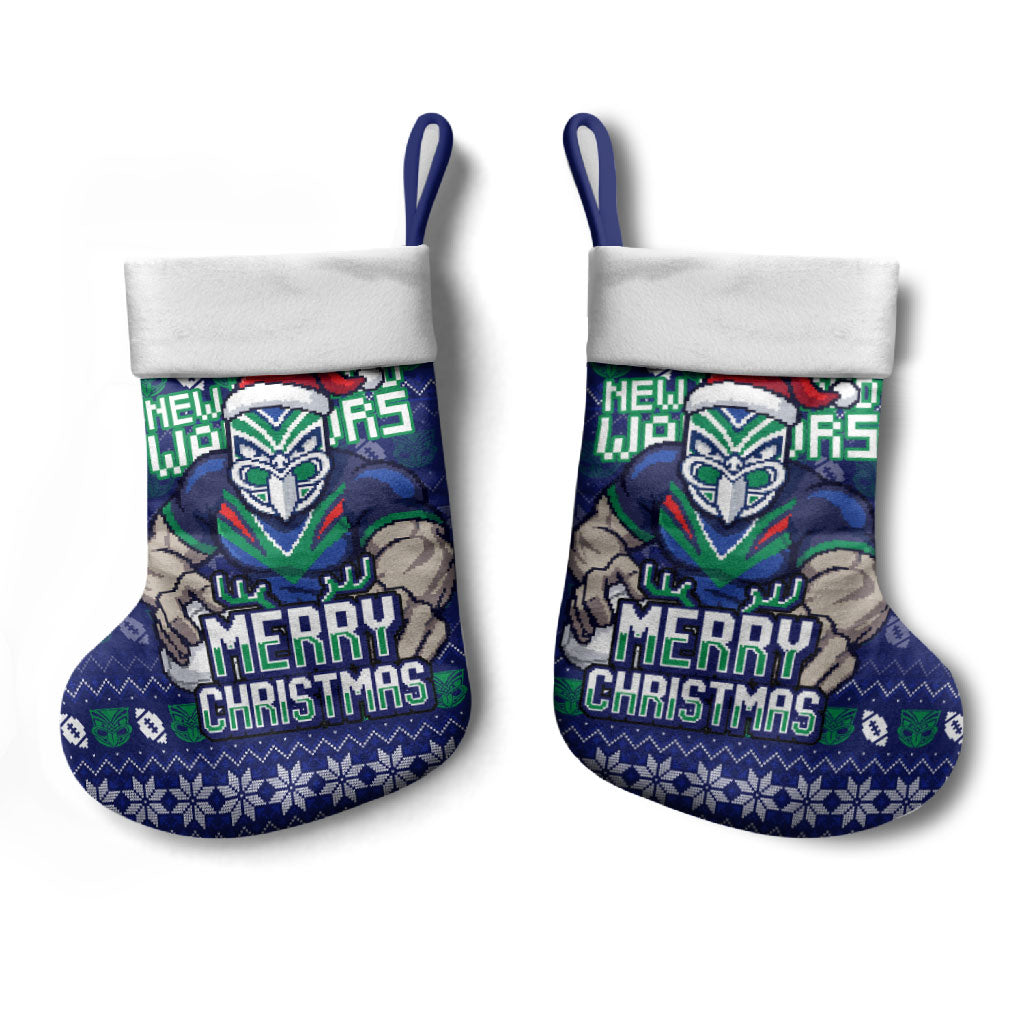 New Zealand Warriors Christmas Stocking Maori Rugby Fans - Pixelated Ugly Xmas Pattern Mascot Santa