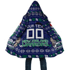 Personalized New Zealand Warriors Christmas Cloak Maori Rugby Fans - Pixelated Ugly Xmas Pattern Mascot Santa