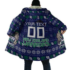 Personalized New Zealand Warriors Christmas Cloak Maori Rugby Fans - Pixelated Ugly Xmas Pattern Mascot Santa