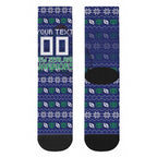 Personalized New Zealand Warriors Christmas Crew Socks Maori Rugby Fans - Pixelated Ugly Xmas Pattern Mascot Santa