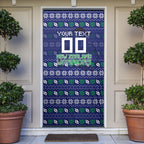 Personalized New Zealand Warriors Christmas Door Cover Maori Rugby Fans - Pixelated Ugly Xmas Pattern Mascot Santa