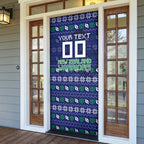 Personalized New Zealand Warriors Christmas Door Cover Maori Rugby Fans - Pixelated Ugly Xmas Pattern Mascot Santa