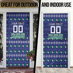 Personalized New Zealand Warriors Christmas Door Cover Maori Rugby Fans - Pixelated Ugly Xmas Pattern Mascot Santa