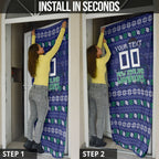 Personalized New Zealand Warriors Christmas Door Cover Maori Rugby Fans - Pixelated Ugly Xmas Pattern Mascot Santa