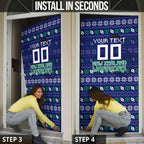Personalized New Zealand Warriors Christmas Door Cover Maori Rugby Fans - Pixelated Ugly Xmas Pattern Mascot Santa